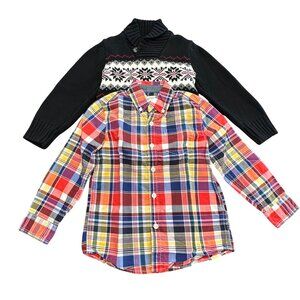Lot of 2 Gymboree Sweater Shirt Boy 4 XS Black Red Plaid Snowflake Long Sleeve